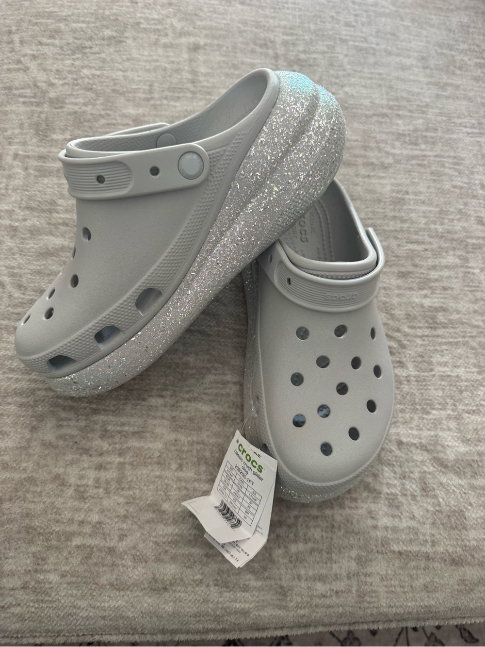 CROCS Womens Classic Clog with Glitter Platform - Light Gray